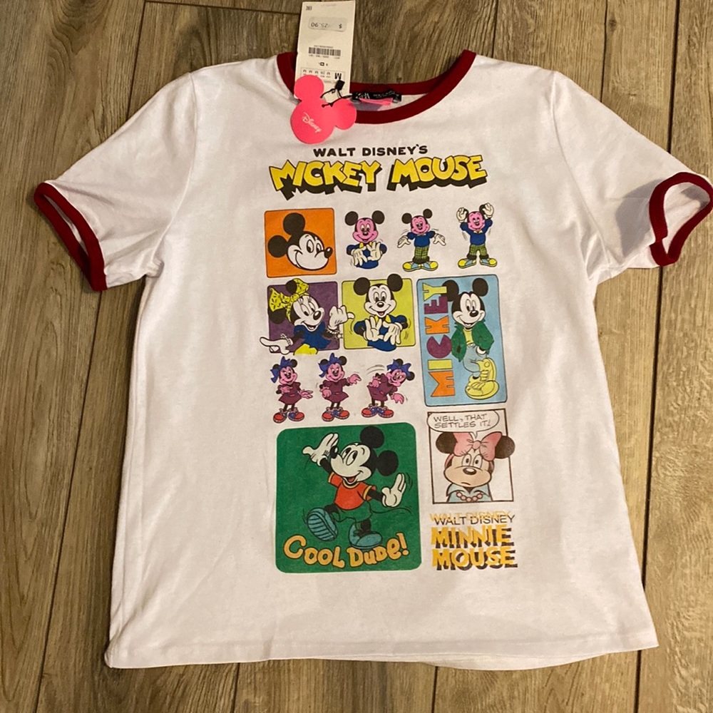 Women’s Zara retro Mickey and Minnie Disney Ringer Tee